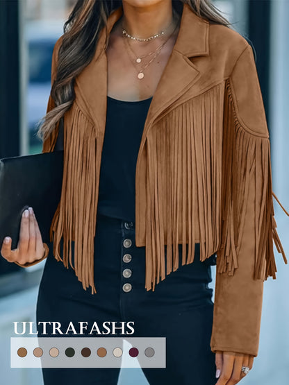 Faux Jacket Women Tassel Motorcycle Fringe Cropped Coats 2026 Spring Western Outfit Trendy Fall Long Sleeve Cowgirl Outfits Cardigan Jackets