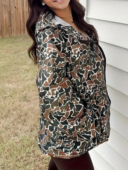 Camo Hooded Jacket Women's, Streetwear Windbreaker, Casual Fall Outerwear, Fashion Hoodie for Daily Wear