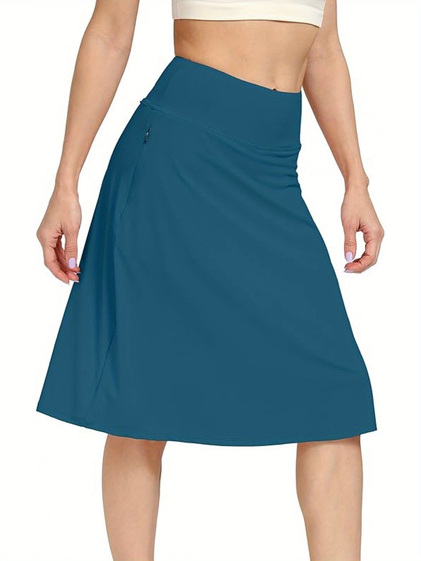 Scacto Women's Office-Ready Midi Skirt- Built-In Shorts, Hidden Drawstring, Zippered Pockets, Business Casual