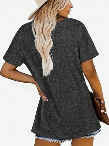 Plus Size, Plus Size Comfortable Short Sleeve Round Neck Top