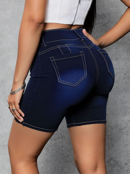 Women's Stretch Denim Shorts - Slim Fit Double-Button Ripped Knee Casual Summer Shorts, Machine Washable Mid-Stretch Comfort for Spring/Summer Outfits, Spring Fashion, Durable Fabric