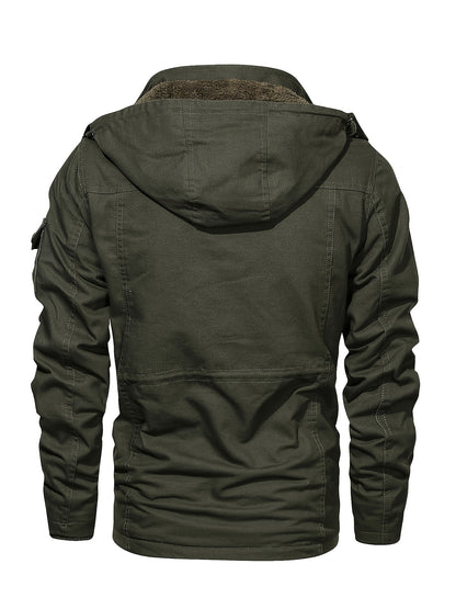 Men'S Jackets Fleece Lined Work Coats Warm Cargo Jackets with Hood