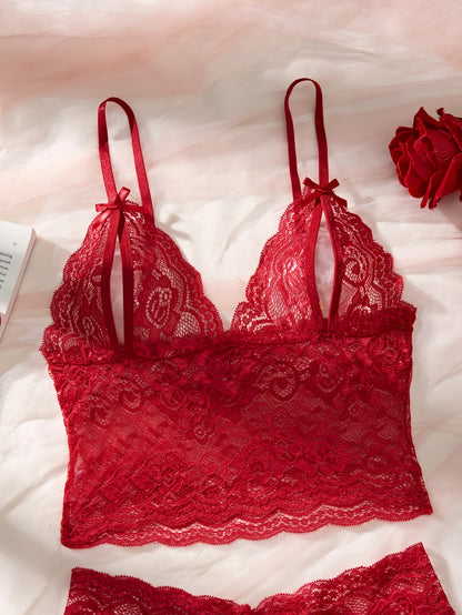 Elegant Blue Lace Sexy Lingerie Set with Floral Pattern - Includes Strapless Bra, Corset, and Thong, Bow Details, Adult Women's Semi-Transparent Seduction Briefs, Exotic Apparel|Floral Lace Set|Strapless Design