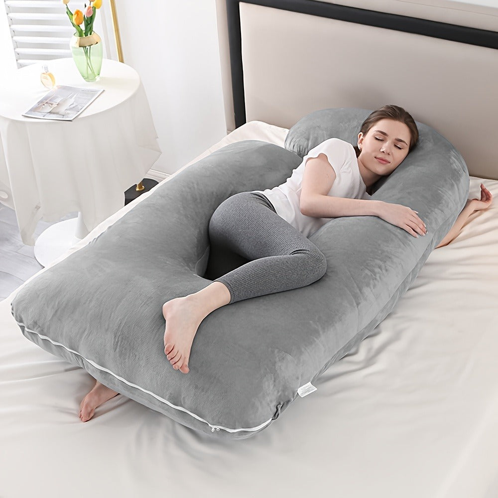 62-Inch J-Shaped Pregnancy Pillow - Velvet-Look Full-Body Design
