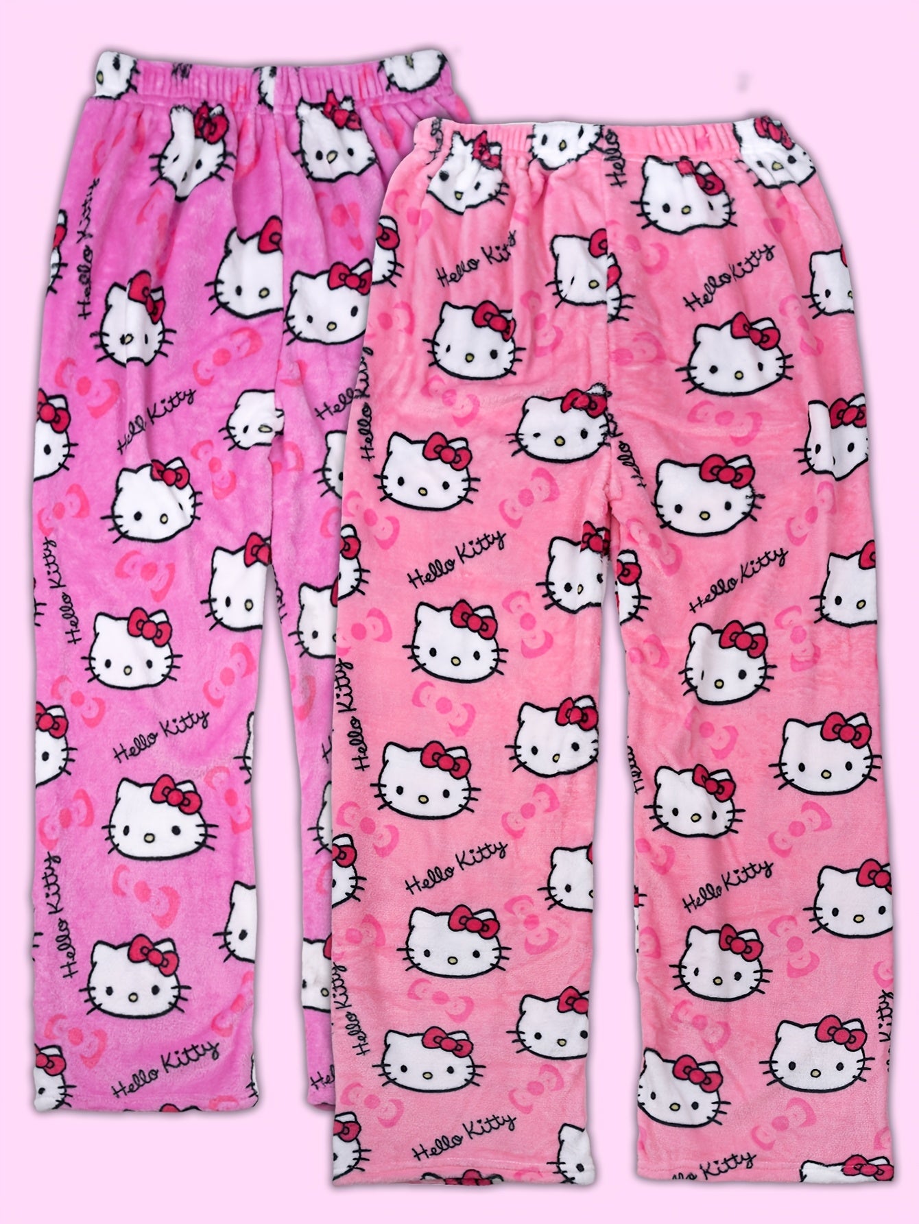 Sanrio KT Cat Pajama Pants for Women - 2pcs Sleepwear Set with Cute KT Cat Face & Full-Length Pants, Cozy Flannel Pajamas for s, - Nightwear ()