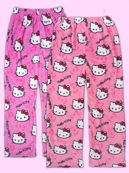 Sanrio KT Cat Pajama Pants for Women - 2pcs Sleepwear Set with Cute KT Cat Face & Full-Length Pants, Cozy Flannel Pajamas for s, - Nightwear ()