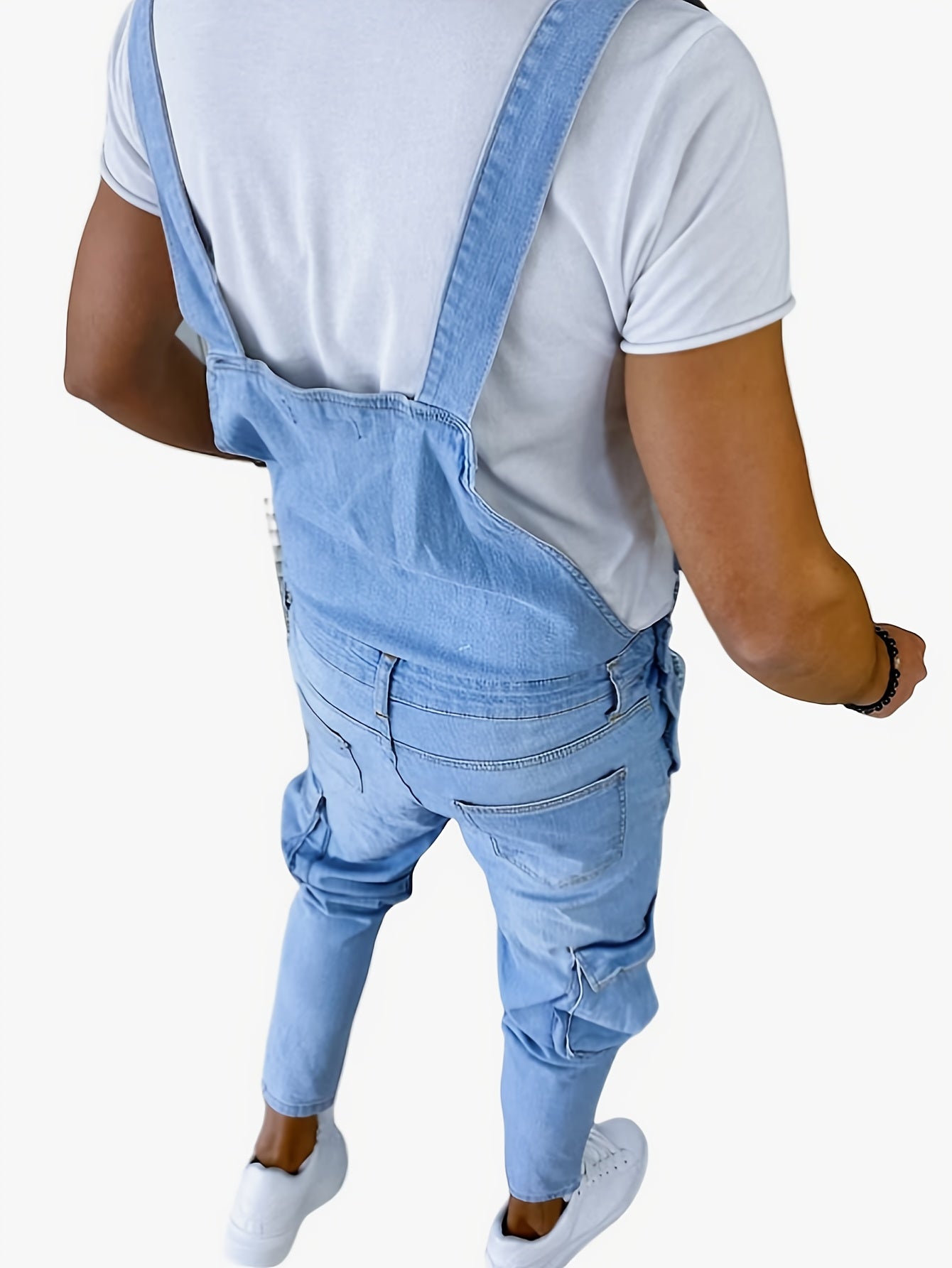 Men's Casual Denim Jumpsuit with Multiple Pockets - Light Blue, Stretchy, All-Season, Raw Wash, Skinny Fit, Perfect for Everyday Comfort, Everyday Comfort Clothing | Casual Jumpsuit | Stretchy Fabric, Denim Jumpsuit