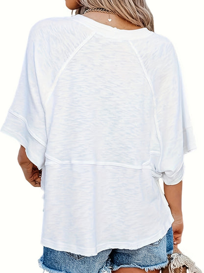 Women's Summer Casual Crewneck Batwing Half Sleeve T-Shirts Solid Color Loose Fit Cute Basic Flowy Tops Tees Blouses