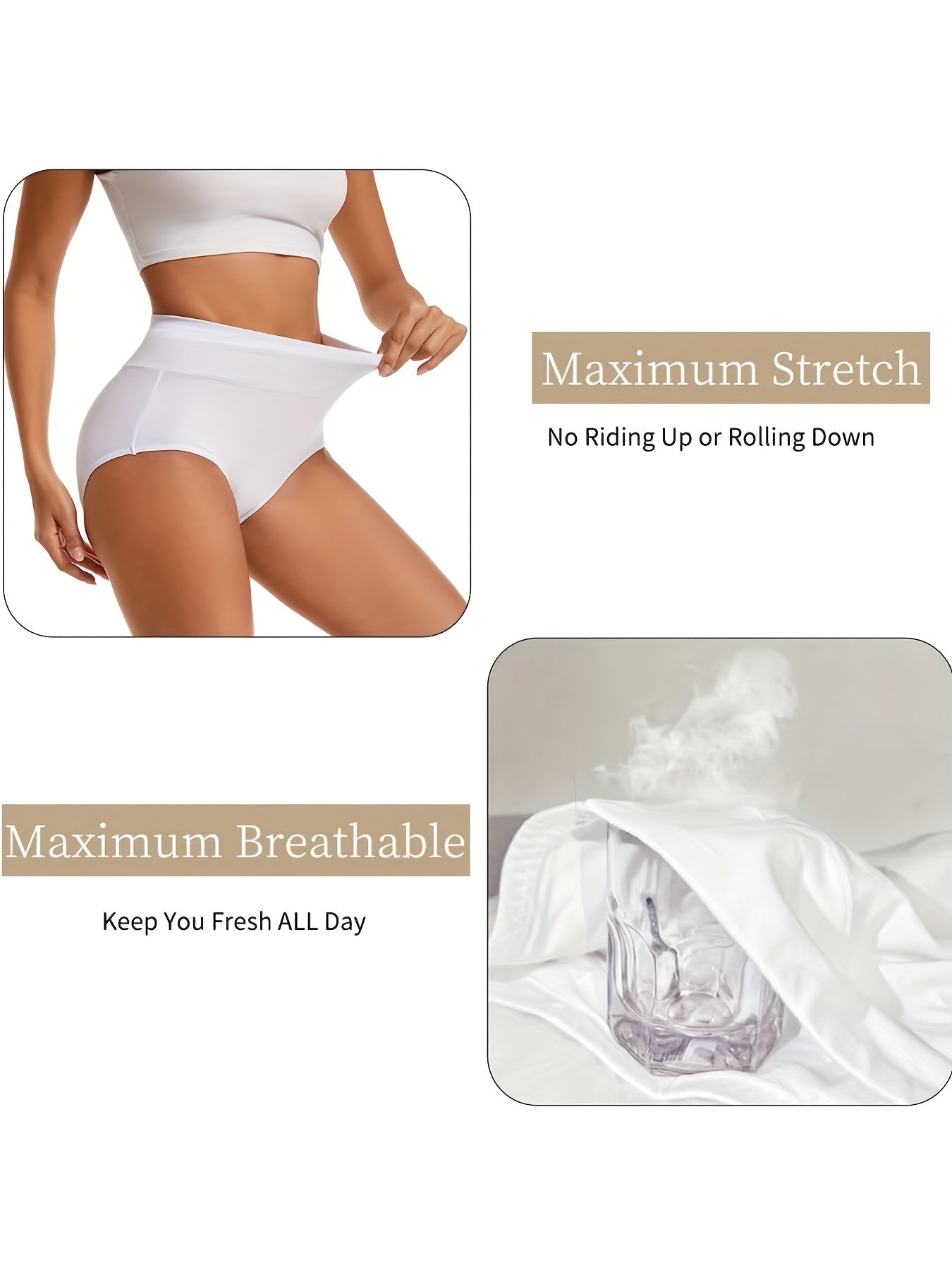 5pcs High Waist Solid Color Briefs, Comfy, Soft, Breathable, Stretchy And Elegant Lingeries for Women