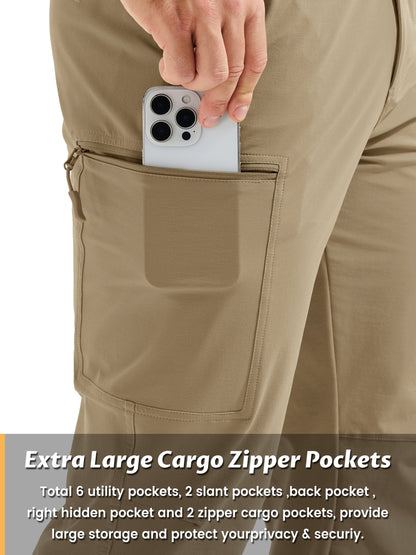 Men'S Cargo Pants Spring Hiking Trousers Quick-Dry Ripstop Stretch Fabric Breathable Moisture-Wicking Lightweight Elastic Waist And 3D-Cut 6 Pockets Outdoor Pants for Fishing Travel Camping, Work in Spring And Summer