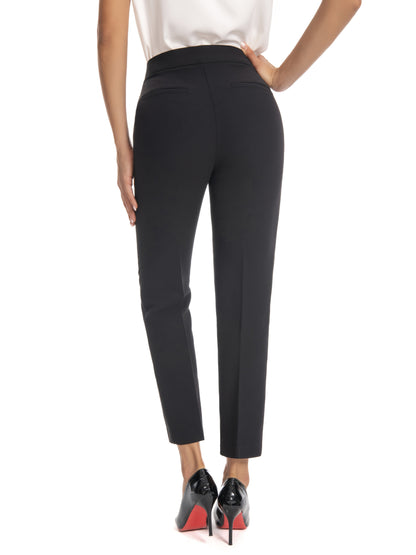 Women'S Mid Waisted Slim Fit Ankle Length Stretch Trousers Vibrant Red High Stretch Fabric with Pockets, Elegant Office Workwear & Evening Out Pants, Machine Washable All-Season Versatile Bottoms, Formal Attire Trousers, Easycare Trouser