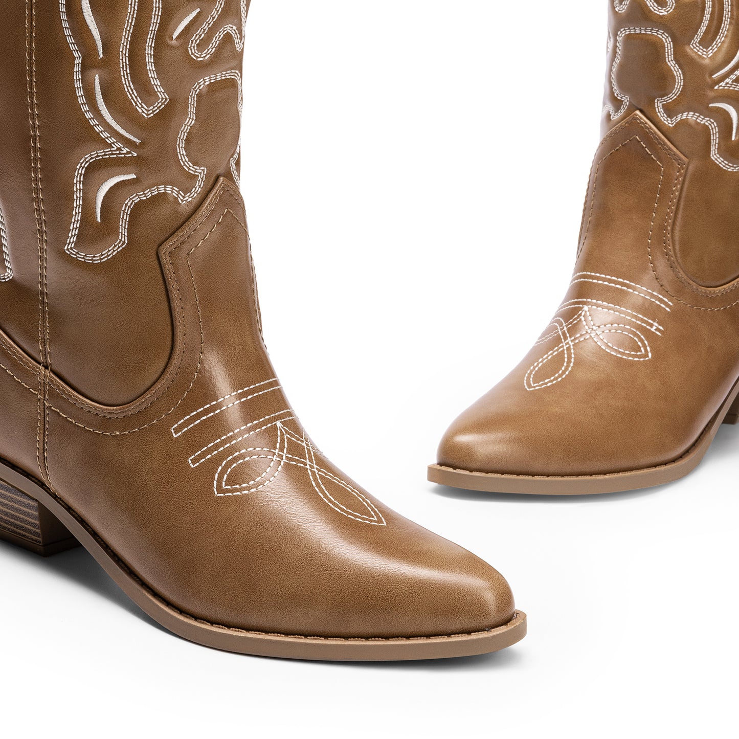 Women's Cowboy Boots Mid Calf Cowgirl Boots Embroidery Stitched Western Boots