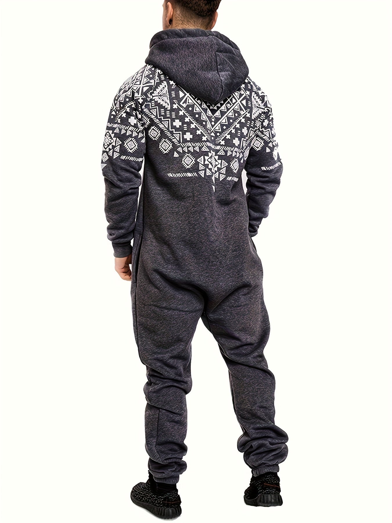 Lkwxsai Men'S Hooded Fleece Lining Jumpsuit, Long Sleeve Full Zipper Overalls with Kangaroo Pockets