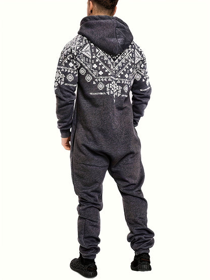 Lkwxsai Men'S Hooded Fleece Lining Jumpsuit, Long Sleeve Full Zipper Overalls with Kangaroo Pockets