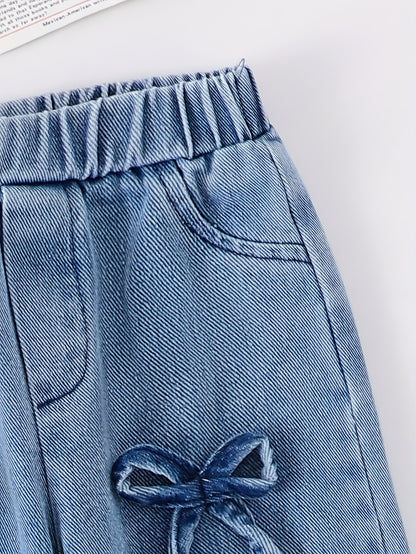 Girls' Black Denim Printed Short-Sleeve Pants - product view 6