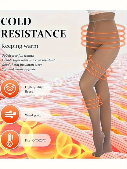 2pcs Women'S Winter Fleece-Lined Tights, Autumn And Winter Warm Pantyhose, Soft Stretch, High-Waisted Design Leggings, Women'S Long Socks