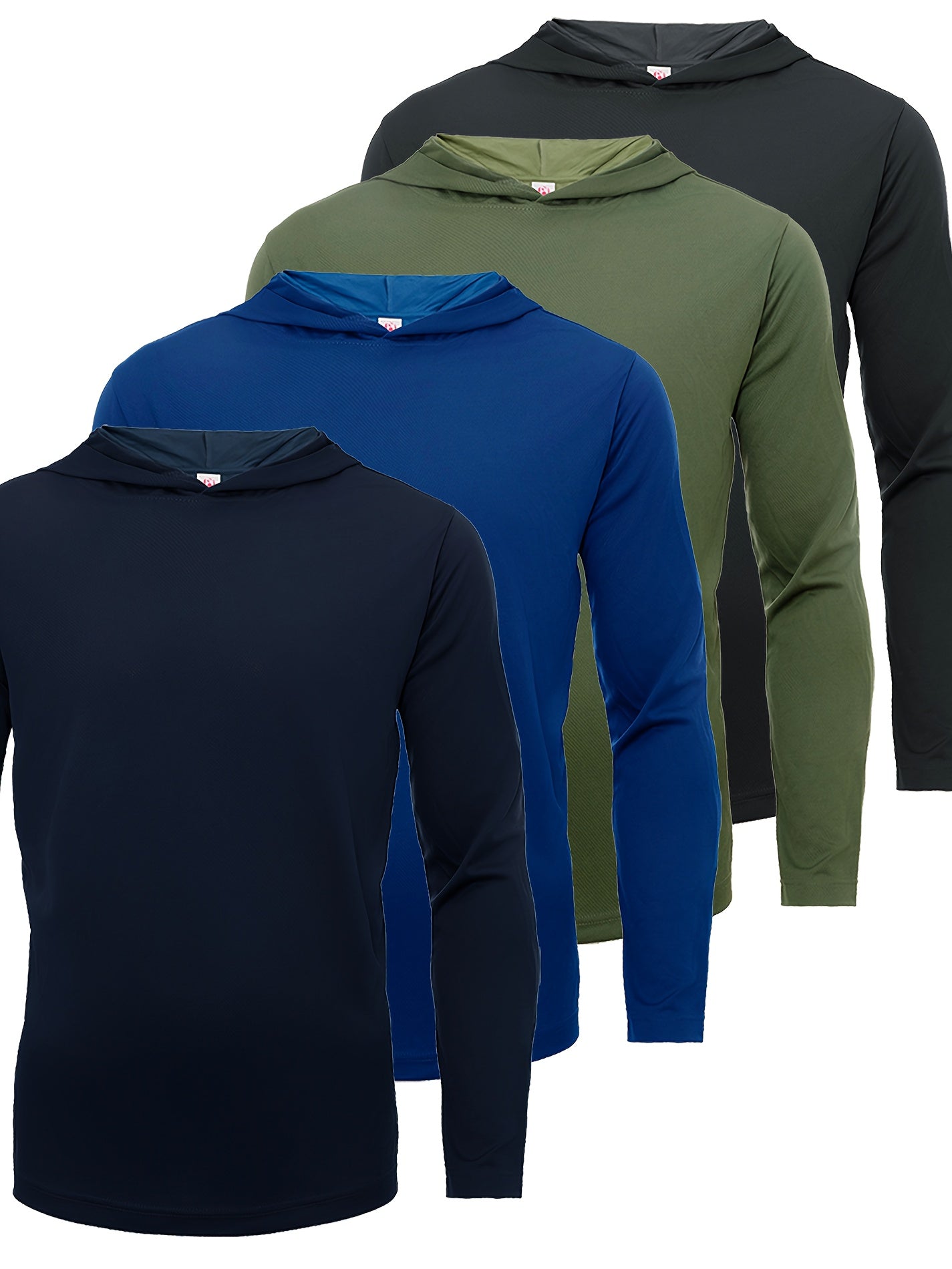 Four Piece Men'S Long Sleeved Solid Color Sports Top, Long Sleeved Hooded Sports Top, Quick Drying Fabric, Simple, Comfortable And Breathable