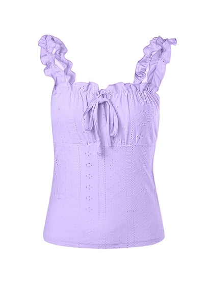 Chic Tank Top for Women Featuring a Ruffled Edge And a Butterfly Knot Tie