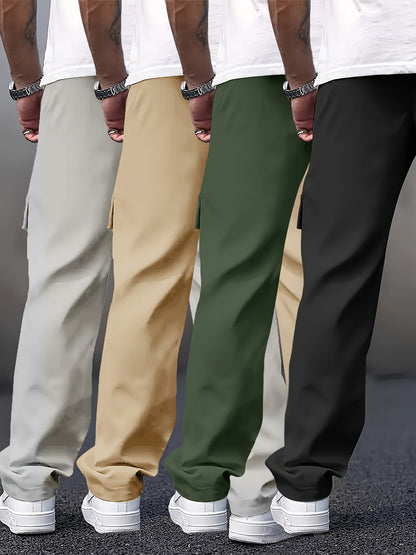 Set of 4 Men'S Long Pants with Cinched Waist And Multiple Pockets, Ideal for Outdoor Work Year-Round.