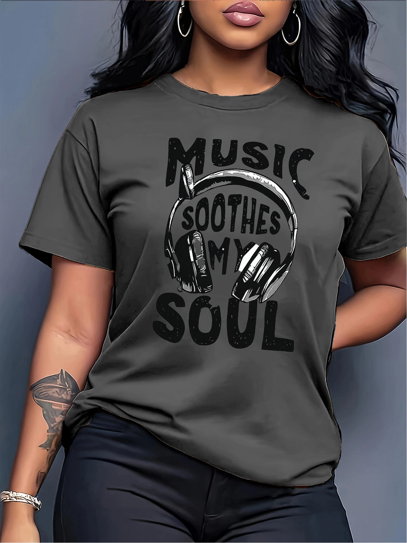 "MUSIC SOOTHES MY SOUL" Headphone Print Orange T- Shirt, From Local Warehouse, Merging Western Clothing Music- Inspired Themes, Music Fans, S- XXL