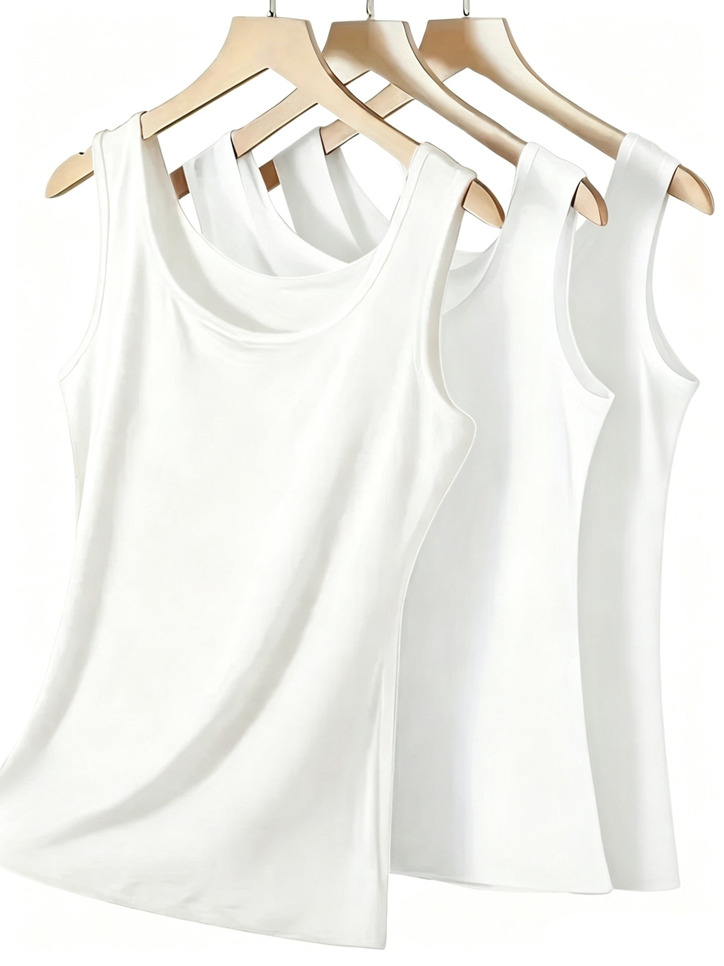 [Plus Size Tank Tops] 3pcs Women's Plus Size Solid Color Tank Tops - Breathable Stretch Fabric Base Layer Shirts, Opaque Non-Sheer Blouses Suitable for Casual, Home Wear & Layering, Year-Round Layering (Hand Washable, No Transparency)