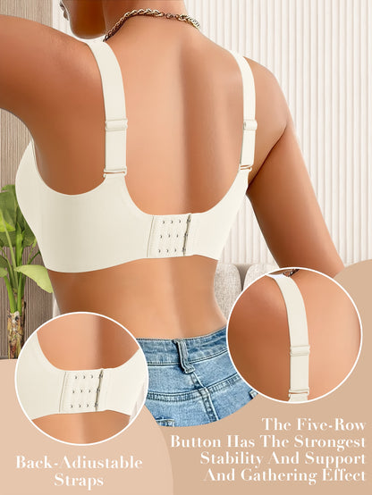Elegant Solid Color Wireless-Free Push-Up Bra - Medium Support, Comfortable & Lifted Design for a Lifted Appearance, Non-Removable Pads, Seamless Full Cup Coverage, All-Day Wear, Women's Lingerie, Sleek Push-Up Bra, Smooth Fabric