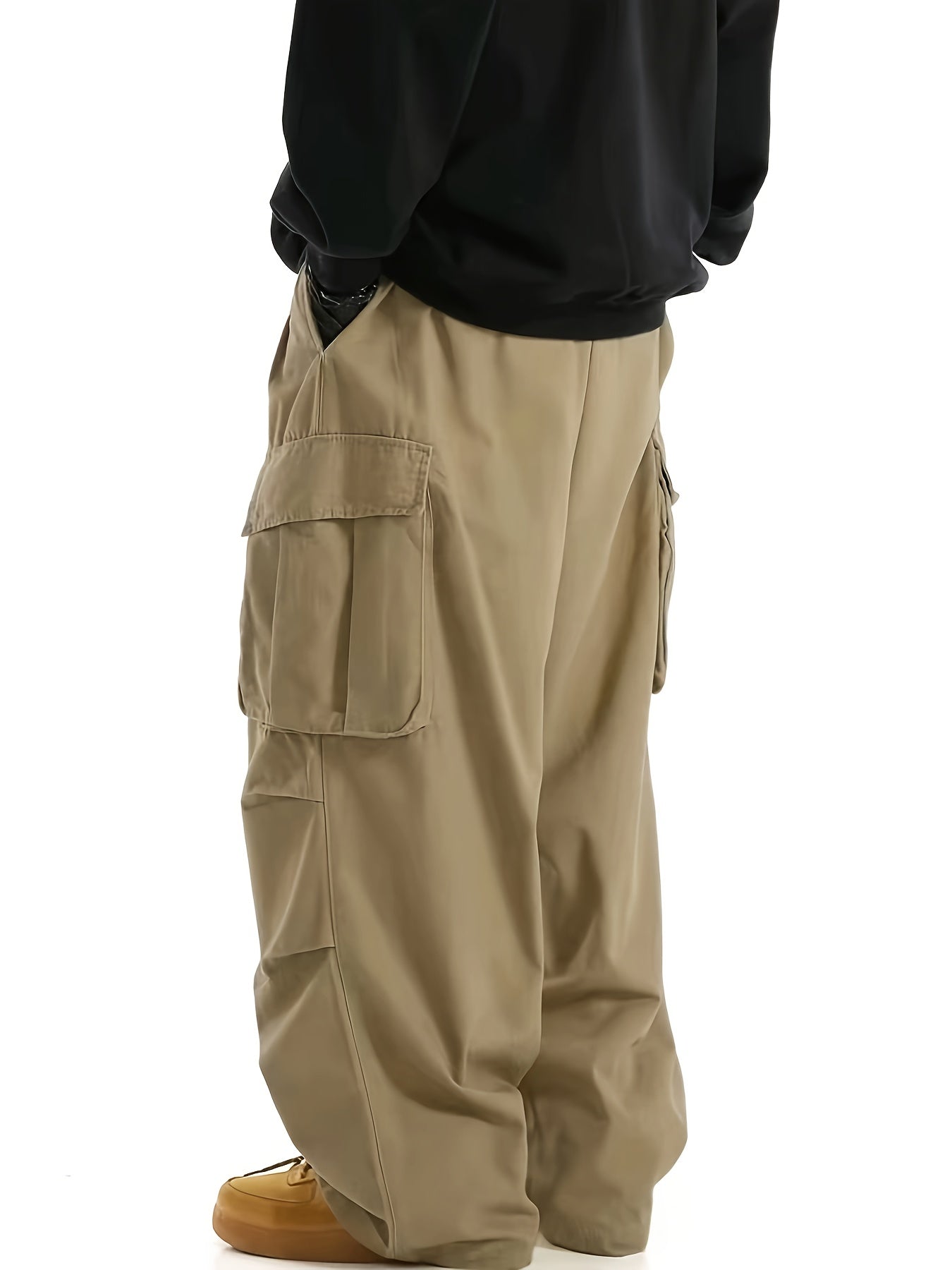Men'S Plus Size Cargo Trousers - Casual Style for Spring And Autumn, Multi-Pocket Straight Leg Pants for All Seasons with Drawstring, Versatile Fashion, Wide Leg Design, Comfortable Casual Wear | Stylish Cargo Trousers | Comfortable Fit Pants
