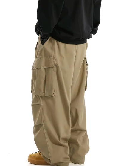 Men'S Plus Size Cargo Trousers - Casual Style for Spring And Autumn, Multi-Pocket Straight Leg Pants for All Seasons with Drawstring, Versatile Fashion, Wide Leg Design, Comfortable Casual Wear | Stylish Cargo Trousers | Comfortable Fit Pants