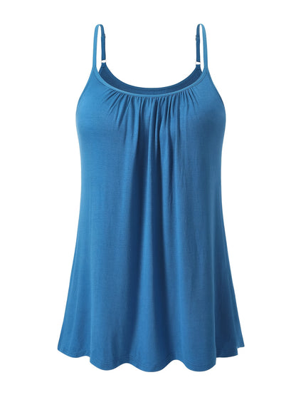 Vislivin Summer Women'S Camisole Tops with Built-In Bra - Seamless Sleeveless Tank Tops, Soft Flowy Loose Fit Cami with Adjustable Spaghetti Straps, Comfy Elegant Blouse for Casual Wear