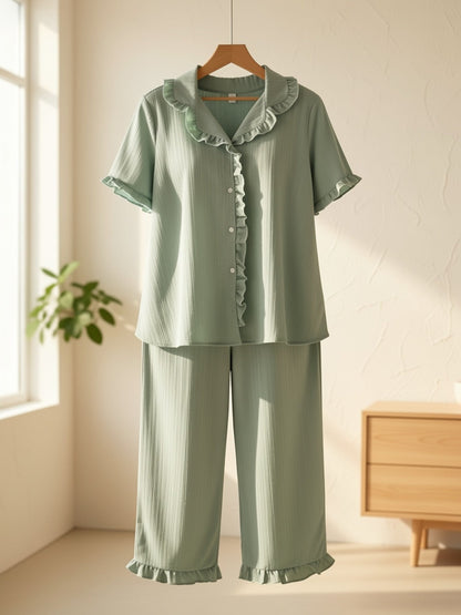 Women's Two-Piece Pants Set - Solid Color Casual Look 8997
