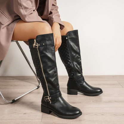 Women's Knee High Boots Wide Calf Low Heel Riding Boots With Side Zipper With Buckle Fall Tall Boots for Women Suitable for party, dance, shopping, walk, office. Perfect gift for friends, wife, sister, daughter.