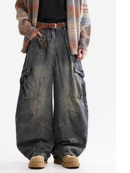 Men's Baggy Jeans - Black Denim Utility Pocket