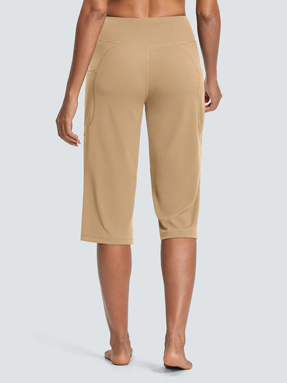 18-Inch Capri Trousers for Women Featuring a High Waist, Pockets, Tummy Control, And a Loose Straight Leg Design Suitable for Workouts And