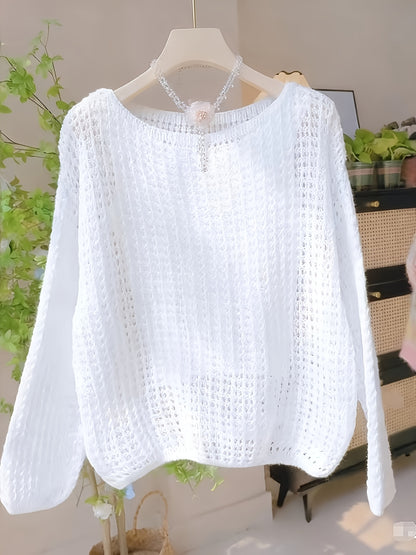 2026 Women'S Hollow Out Sweater Cardigan Long Sleeve Open Front Crochet Cover Up Lightweight Casual Layering Outerwear Soft Top For Spring Fall Winter Resort Wear