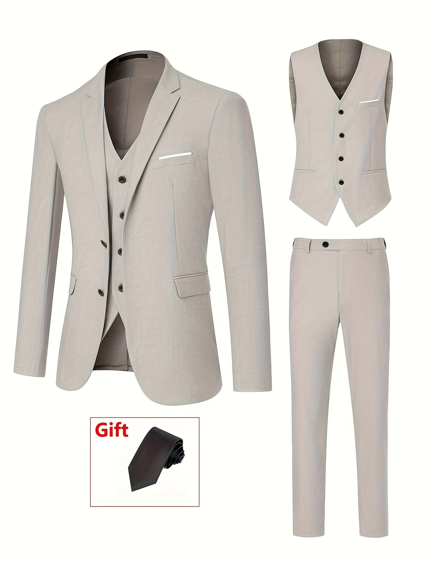 4pcs Luxury Classic Mens Solid Dress Suit Set - Lapel Jacket, Vest, And Trousers, Regular Fit, Long Sleeve, Conventional Contour, Perfect for Wedding Banquet, Business Meetings - High-Quality Fabric, Comfortable Wear, And Stylish Design