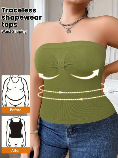 3-Pack Women'S Plus Size Waist Shaping Comfortable & Breathable Tube Top With Built-in Bra