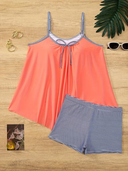Solid striped Women's camisole tankini swimsuit