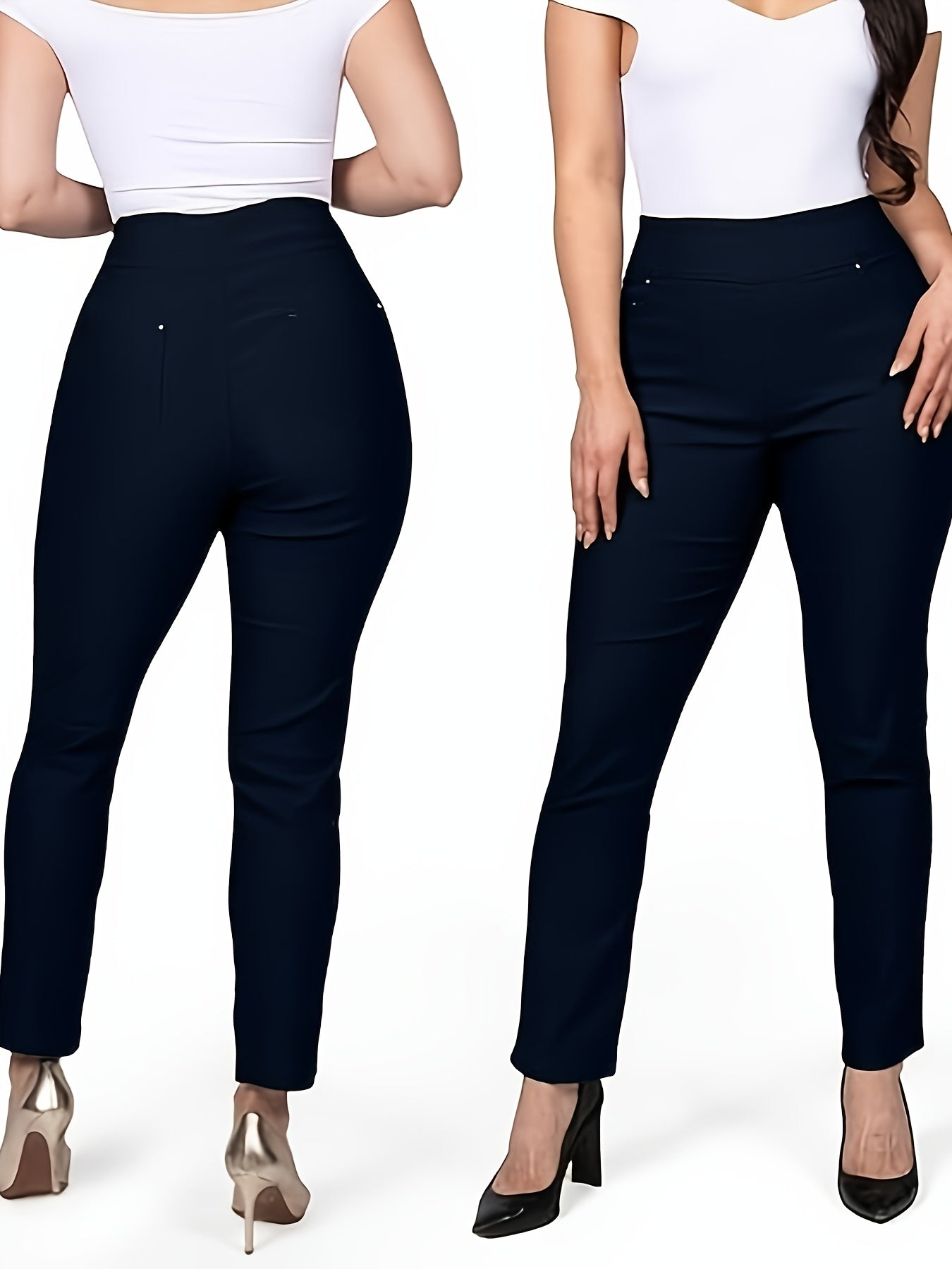 Slim Fit High-Waisted Pants for Women Featuring Five Pockets, Designed for Easy Pull-On Wear, Suitable for Work Or Casual Office Settings
