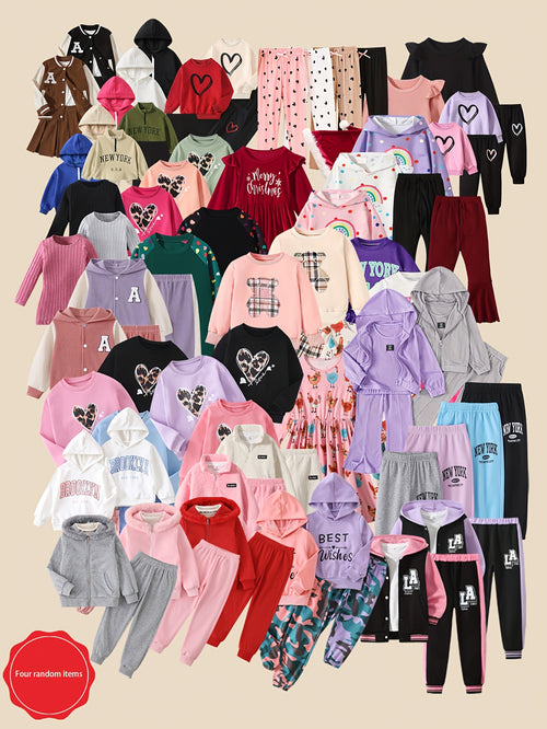 Randomly Shipped Set Of 4 Versatile Autumn/winter Outfits for Girls Ages 3-14. Cute Holiday Gift. Colors Shipped Randomly. If You Mind, Please Do Not Purchase., Perfect for Outdoor