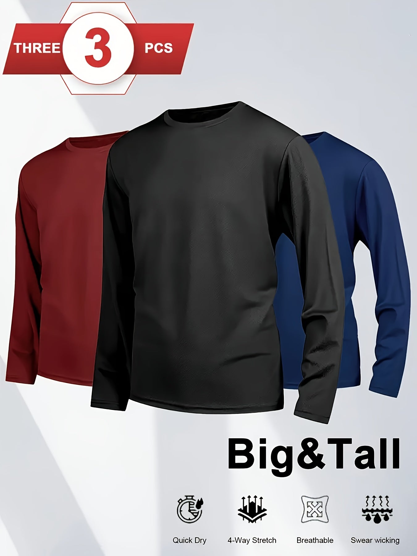 3 Men's Extended T-shirts, Breathable And Comfortable Fabric, Suitable for Casual Sports, Home Wear, Valentine's Day Gift, PLUS SIZE