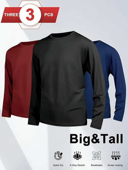 3 Men's Extended T-shirts, Breathable And Comfortable Fabric, Suitable for Casual Sports, Home Wear, Valentine's Day Gift, PLUS SIZE