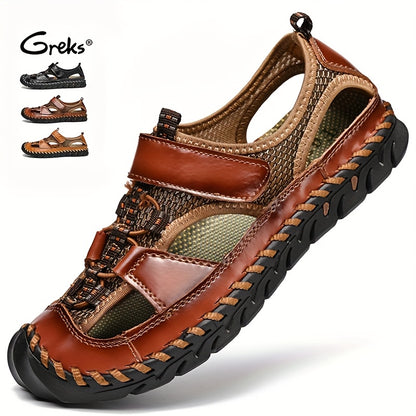 GREKS Men'S Sandals, Summer Fisherman Beach Shoes Closed Toe Sandals for Men Handmade Breathable Water Sandals Outdoor Non Slip Walking Shoes Anti Collision Comfort Hiking Athletic Slides Sandals for Men