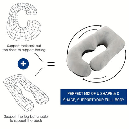 J-Shaped Pregnancy Pillow - Full-Body Support with Removable Cover