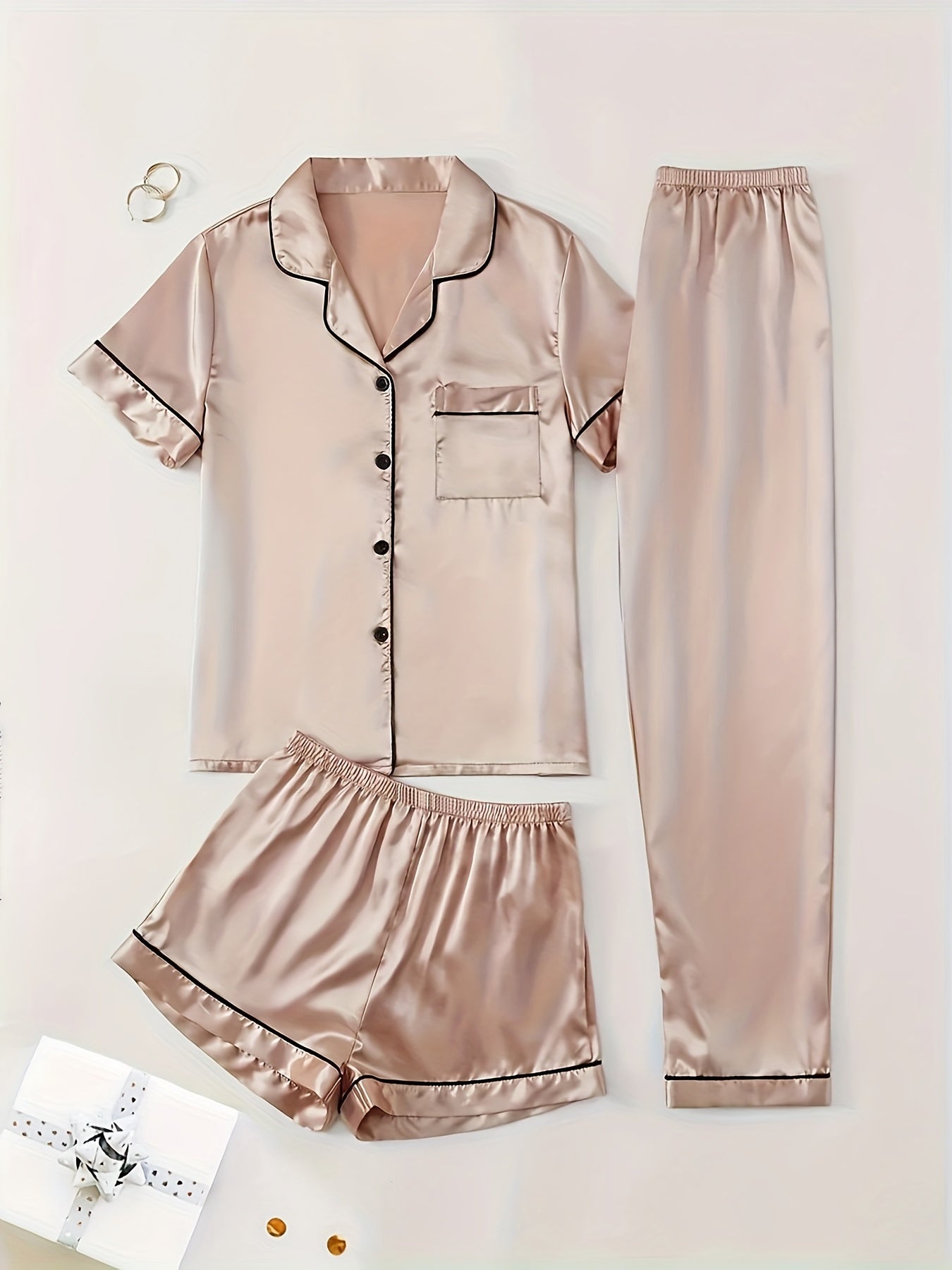 Women's Champagne Satin Short-Sleeve Pants - product view 16