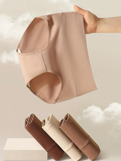 4pcs Fashionable Maillard Solid Color Underwear Pure Soft Light -Friendly Breathable Briefs Mid-Waist Women'S Underwear