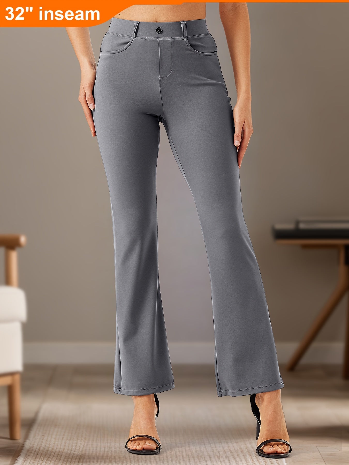 32'' Women's Bootcut Yoga Dress Pants 4 Pockets, Stretch Work Pants, Wrinkle-Free, Lightweight Office Flare Leggings, Wide Leg with Belt Loops, Casual Comfort