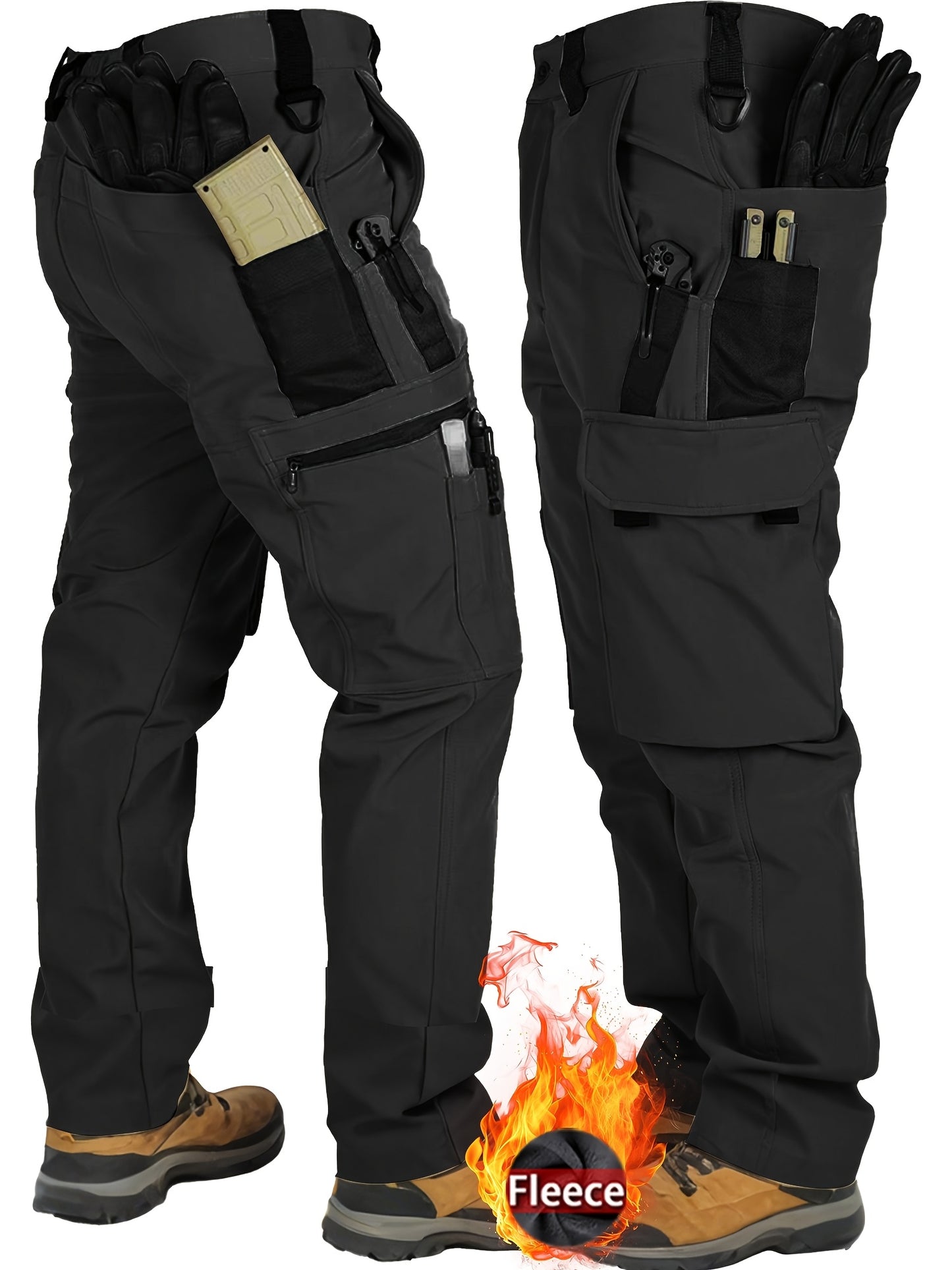 Men's Heavy-Duty Tactical Winter Pants - Thickened Insulated Work Pants with Multi-Pocket Design, MOLLE System Compatible for Hiking, Hunting, Construction - All-Season Outdoor Pants, Winter Work Pants for Men, Mens Winter Pants, Baggy Snow Pants