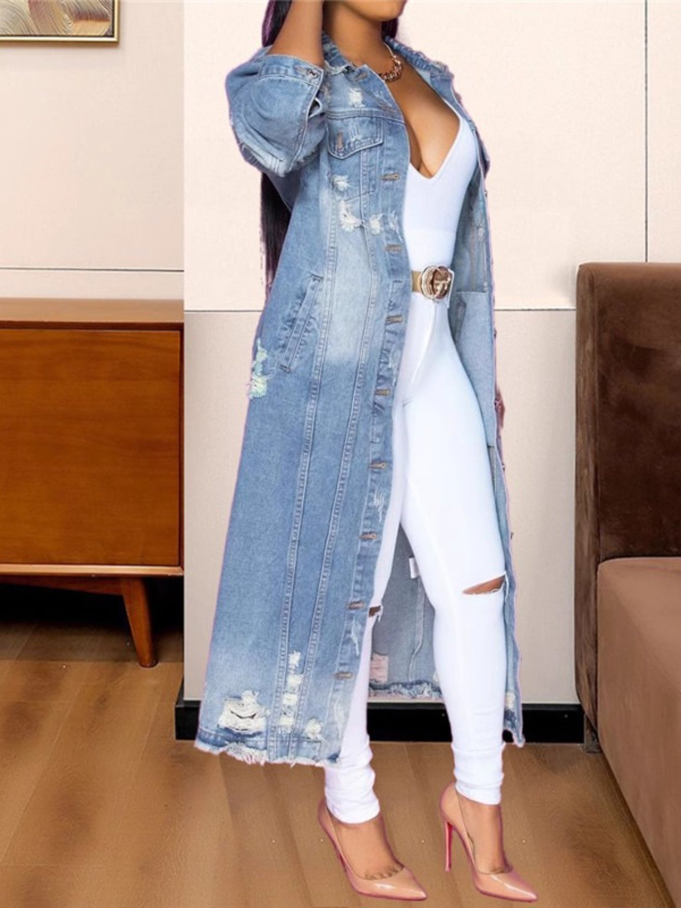 Women's Blue Denim Denim Jacket - product view 2