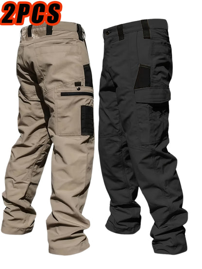 2pcs Men'S Tactical Work Pants with Spacious Multi-Pocket Design & Durable Ripstop Fabric, Outdoor Pants for Camping, Climbing, Fishing, Hunting, Straight-Leg Fit with Belt Loops, Rugged Style, All-Season Pants