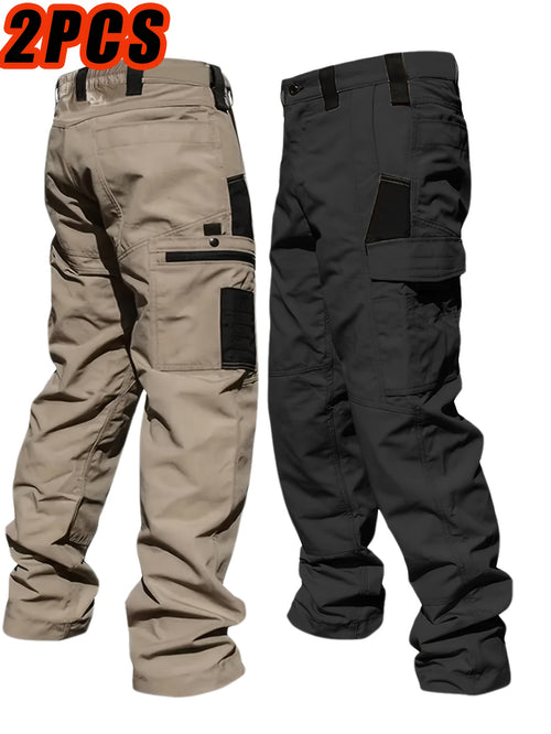 2pcs Men'S Tactical Work Pants with Spacious Multi-Pocket Design & Durable Ripstop Fabric, Outdoor Pants for Camping, Climbing, Fishing, Hunting, Straight-Leg Fit with Belt Loops, Rugged Style, All-Season Pants